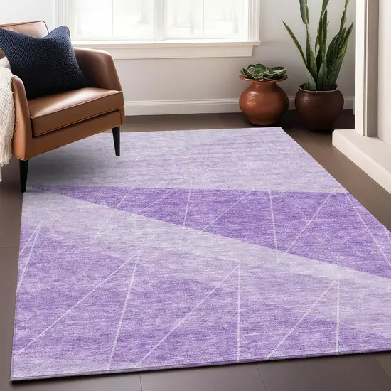 Lavender And Ivory Geometric Washable Area Rug With UV Protection Photo 4