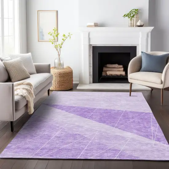 Lavender And Ivory Geometric Washable Area Rug With UV Protection Photo 5