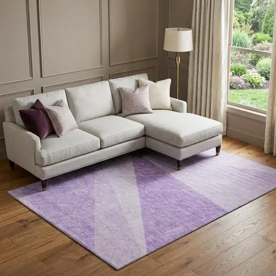 Lavender And Ivory Geometric Washable Area Rug With UV Protection Photo 1