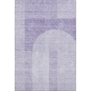 Photo of Lavender And Ivory Geometric Washable Area Rug With UV Protection