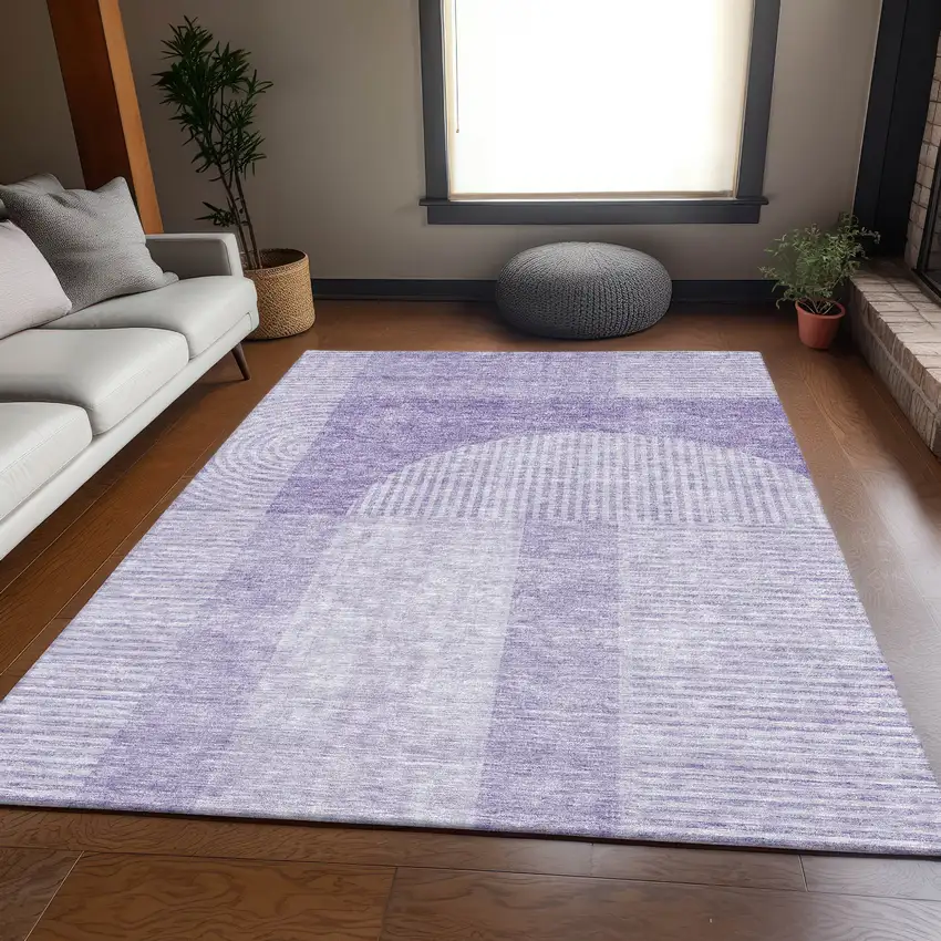 Lavender And Ivory Geometric Washable Area Rug With UV Protection Photo 5