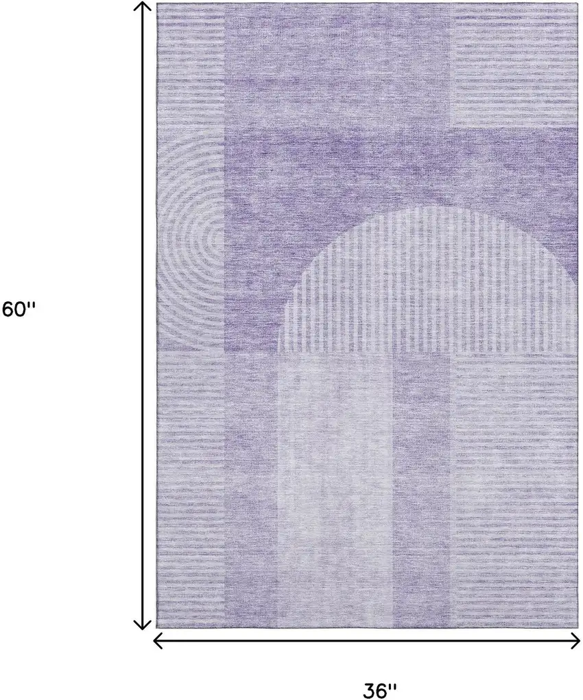 Lavender And Ivory Geometric Washable Area Rug With UV Protection Photo 7