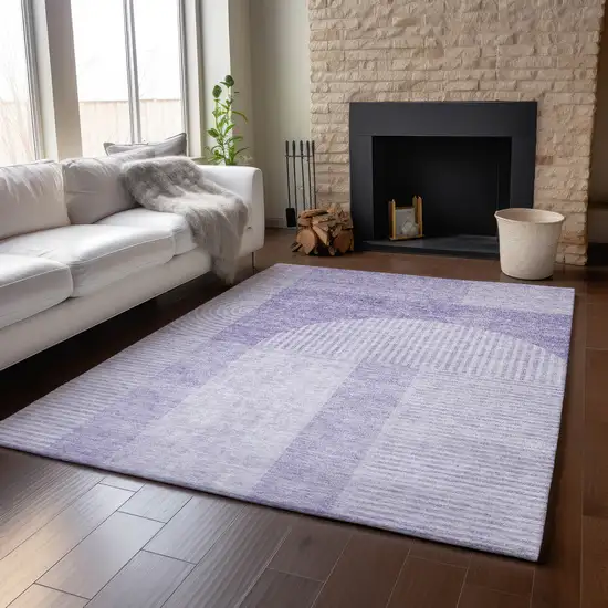 Lavender And Ivory Geometric Washable Area Rug With UV Protection Photo 6