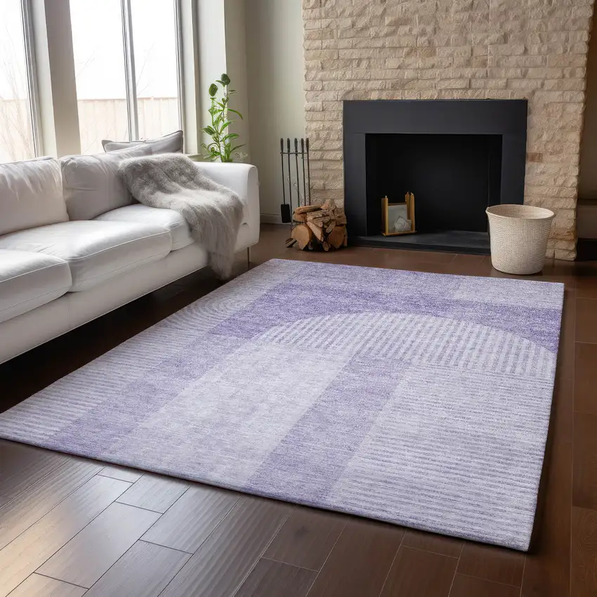 Lavender And Ivory Geometric Washable Area Rug With UV Protection Photo 5