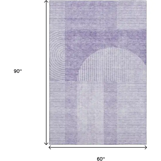 Lavender And Ivory Geometric Washable Area Rug With UV Protection Photo 3