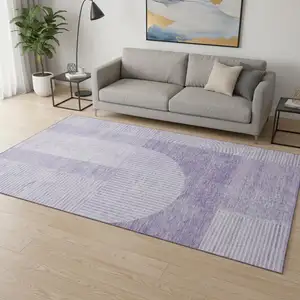 Photo of Lavender And Ivory Geometric Washable Area Rug With UV Protection