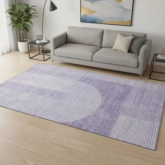Lavender And Ivory Geometric Washable Area Rug With UV Protection Photo 1