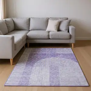 Photo of Lavender And Ivory Geometric Washable Area Rug With UV Protection