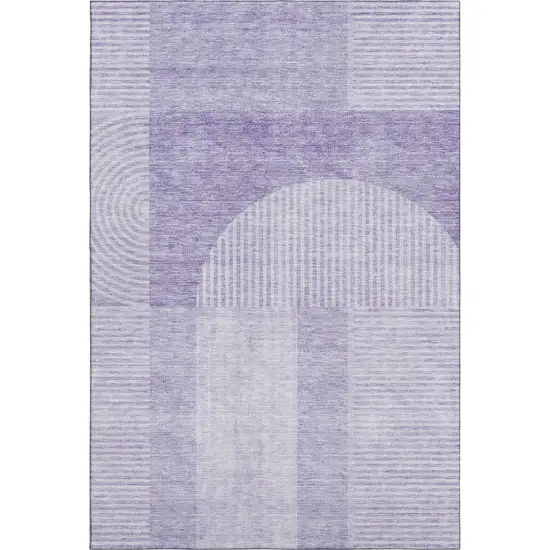 Lavender And Ivory Geometric Washable Area Rug With UV Protection Photo 2