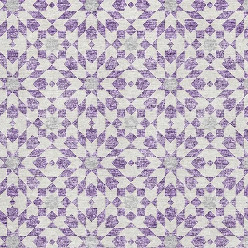 Lavender And Ivory Geometric Washable Area Rug With UV Protection Photo 3