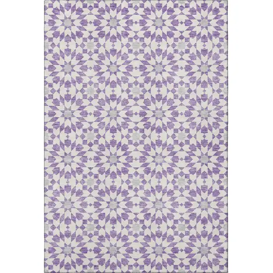 Lavender And Ivory Geometric Washable Area Rug With UV Protection Photo 4