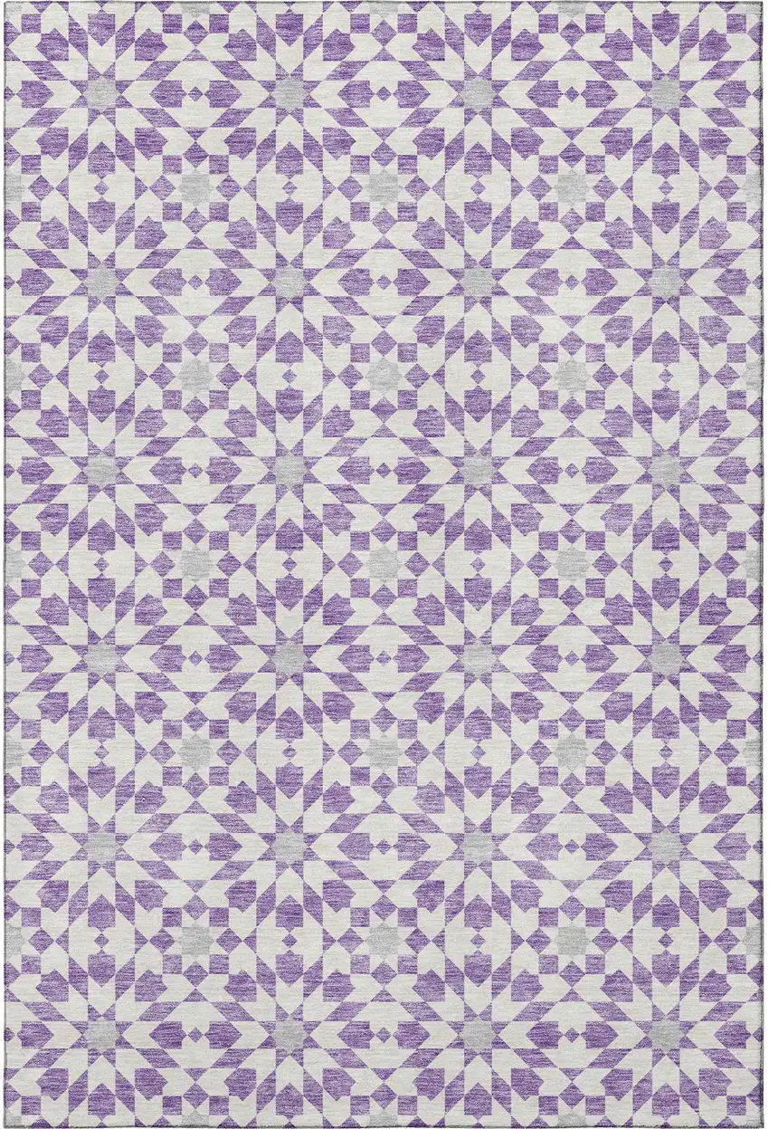 Lavender And Ivory Geometric Washable Area Rug With UV Protection Photo 4