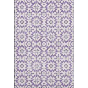Photo of Lavender And Ivory Geometric Washable Area Rug With UV Protection