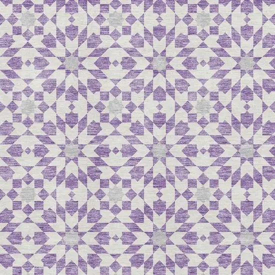 Lavender And Ivory Geometric Washable Area Rug With UV Protection Photo 3