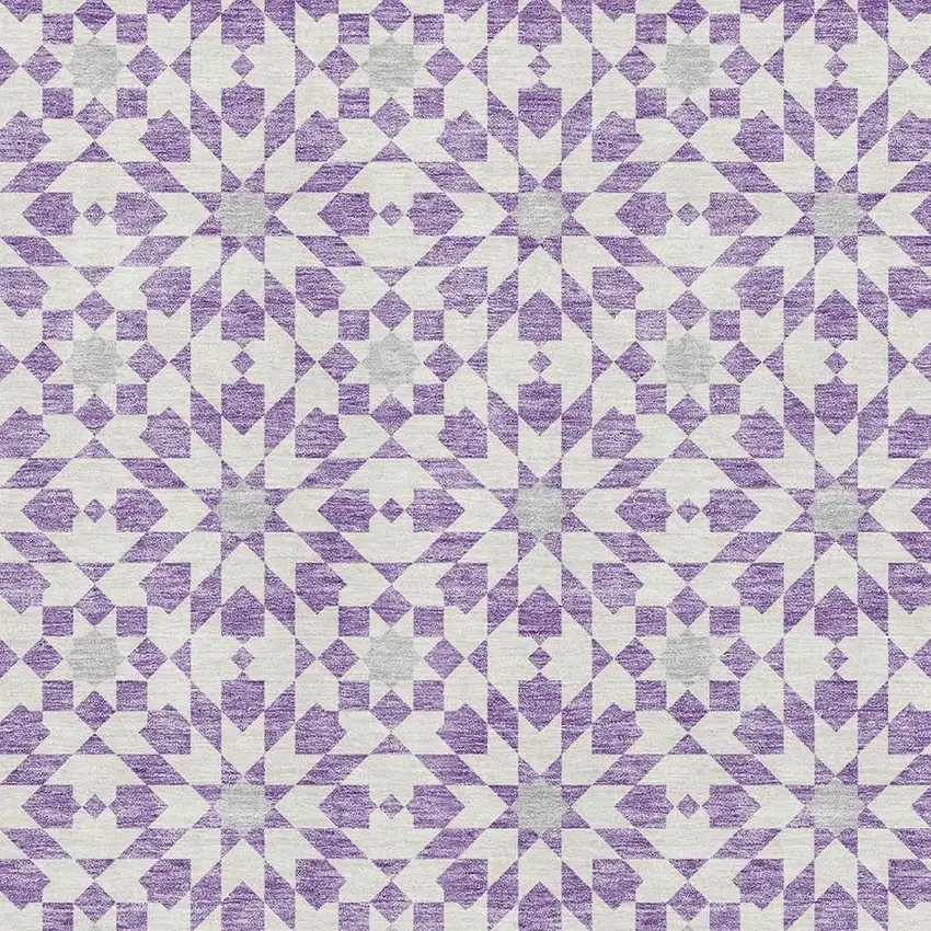 Lavender And Ivory Geometric Washable Area Rug With UV Protection Photo 3