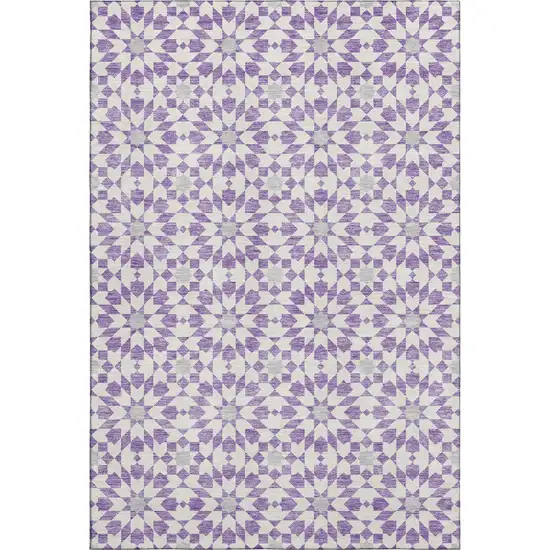 Lavender And Ivory Geometric Washable Area Rug With UV Protection Photo 1