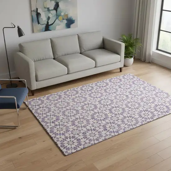Lavender And Ivory Geometric Washable Area Rug With UV Protection Photo 2