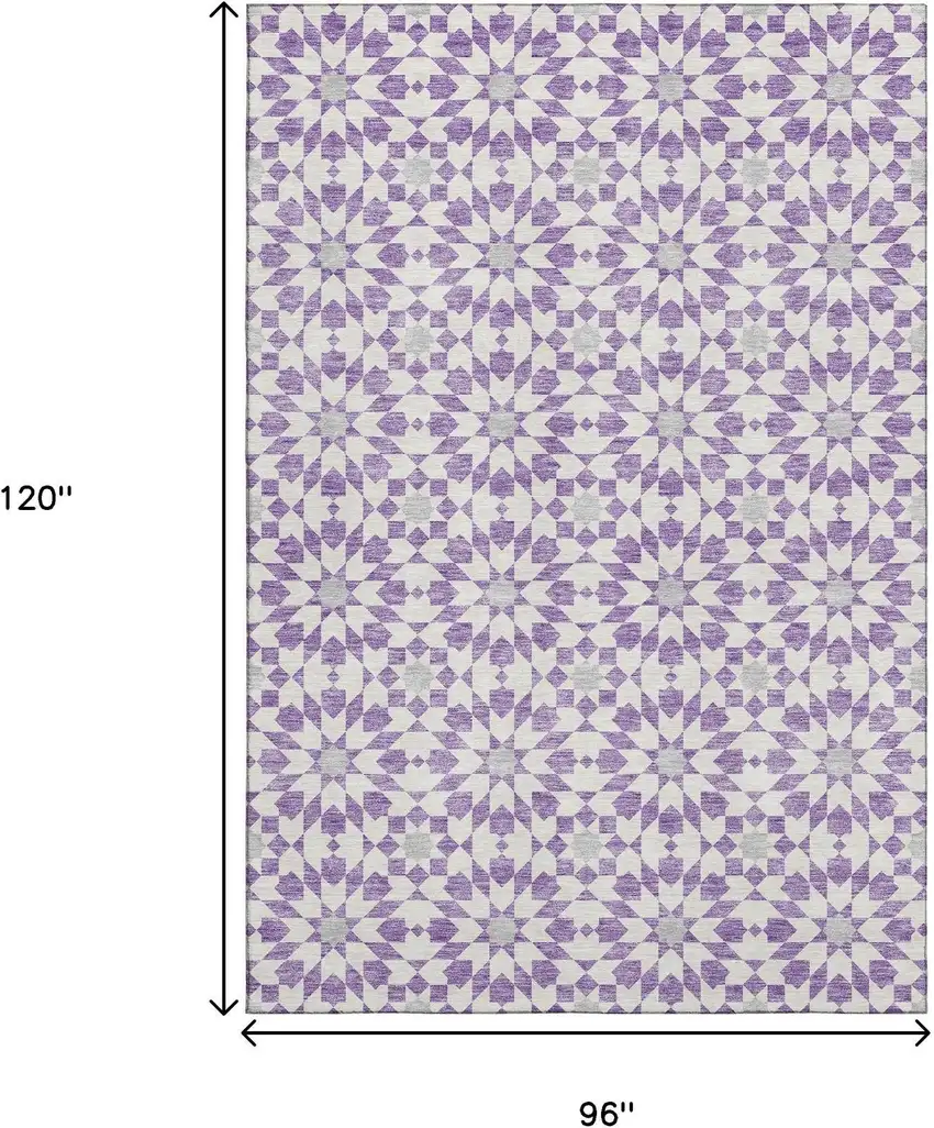 Lavender And Ivory Geometric Washable Area Rug With UV Protection Photo 3