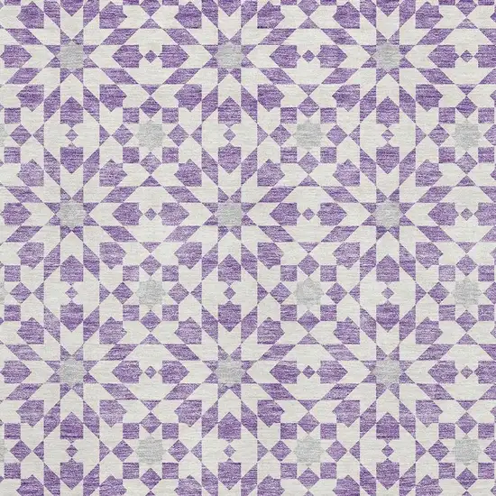 Lavender And Ivory Geometric Washable Area Rug With UV Protection Photo 3