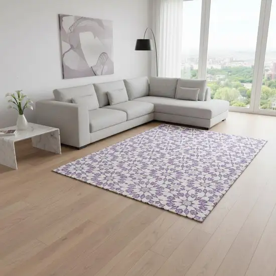 Lavender And Ivory Geometric Washable Area Rug With UV Protection Photo 2