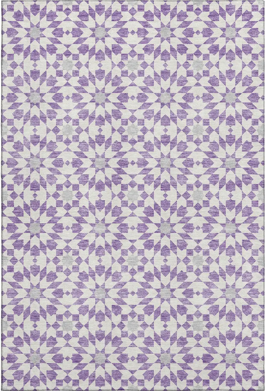 Lavender And Ivory Geometric Washable Area Rug With UV Protection Photo 1