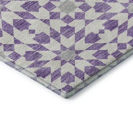 Lavender And Ivory Geometric Washable Area Rug With UV Protection Photo 9