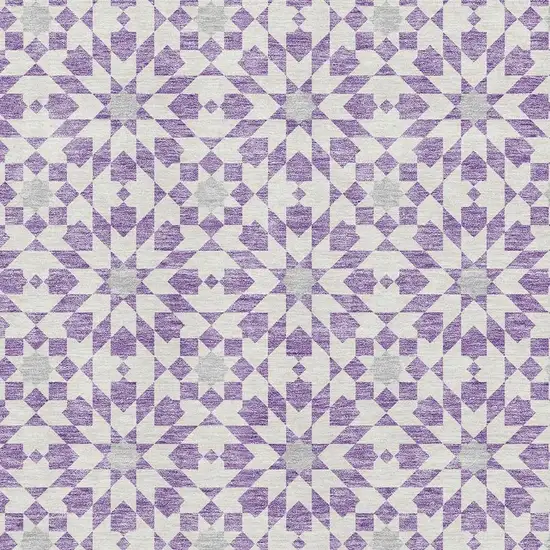 Lavender And Ivory Geometric Washable Area Rug With UV Protection Photo 3
