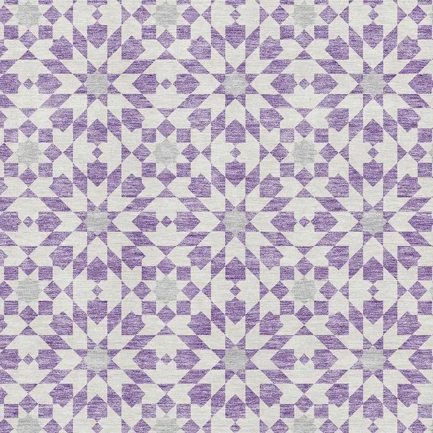 Lavender And Ivory Geometric Washable Area Rug With UV Protection Photo 3