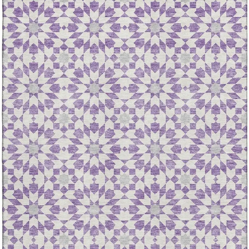 Lavender And Ivory Geometric Washable Area Rug With UV Protection Photo 4
