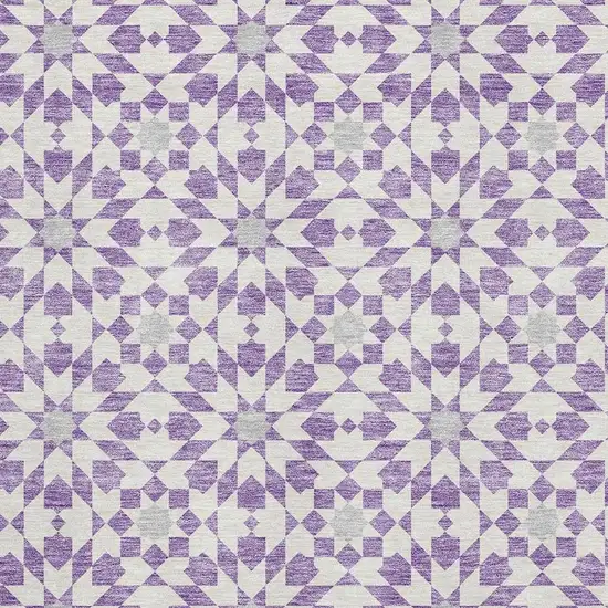 Lavender And Ivory Geometric Washable Area Rug With UV Protection Photo 3