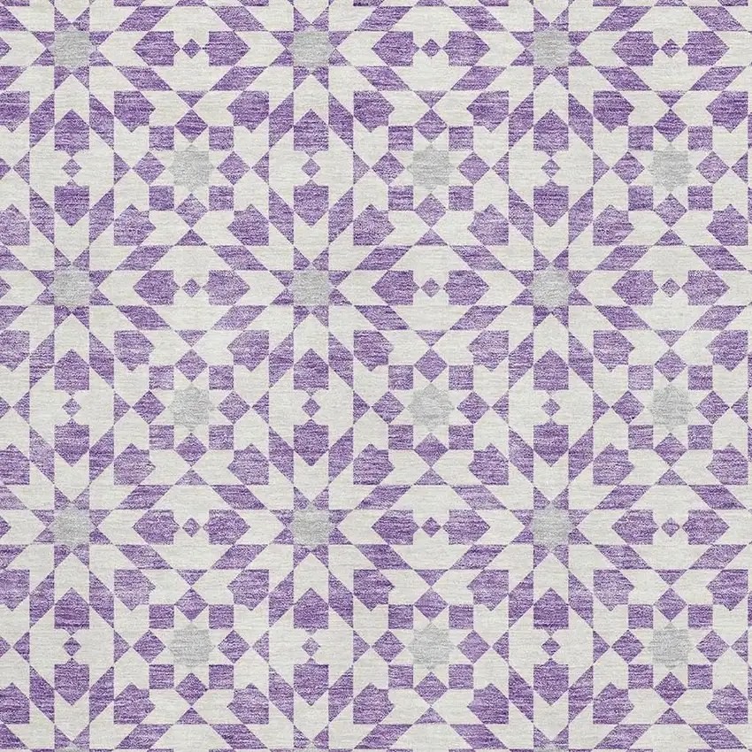 Lavender And Ivory Geometric Washable Area Rug With UV Protection Photo 3