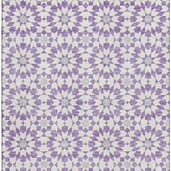Lavender And Ivory Geometric Washable Area Rug With UV Protection Photo 4
