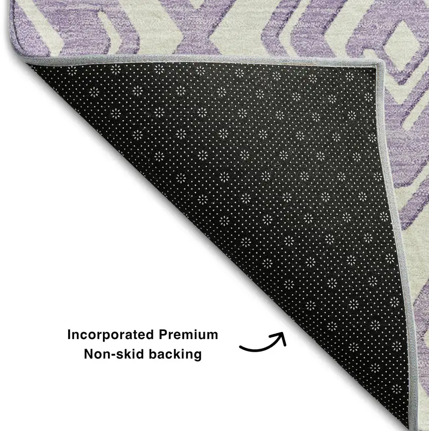 Lavender And Ivory Geometric Washable Area Rug With UV Protection Photo 8