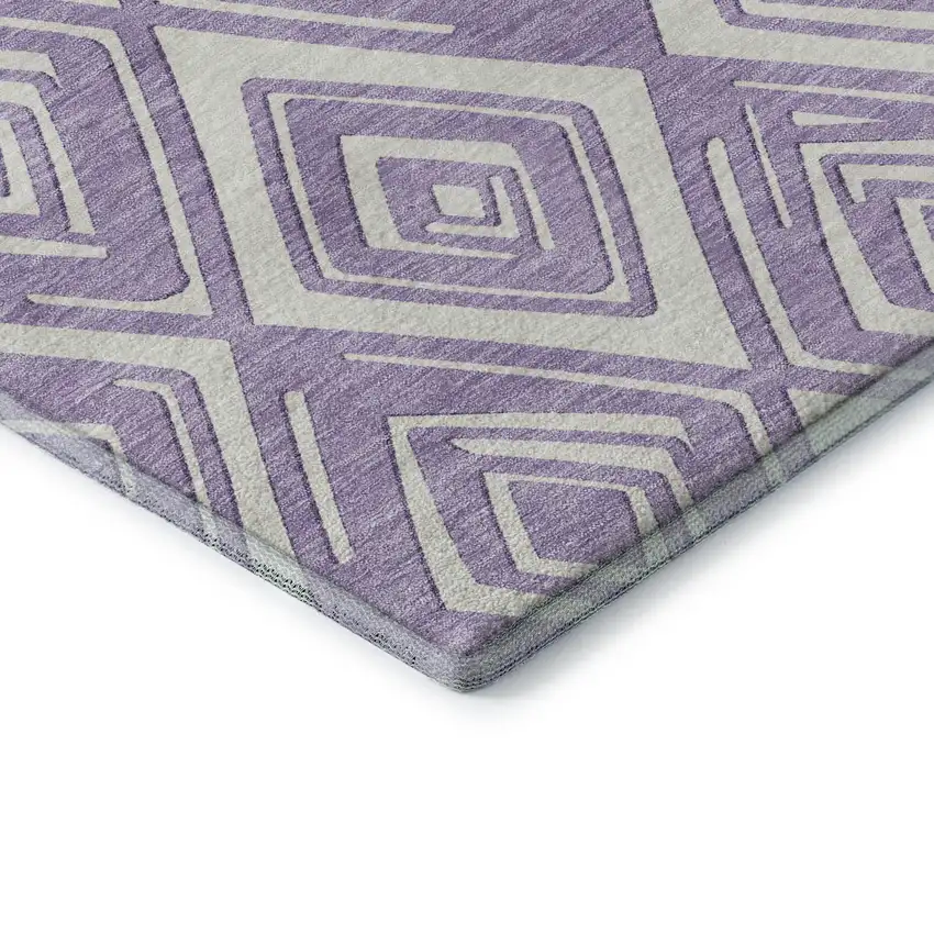 Lavender And Ivory Geometric Washable Area Rug With UV Protection Photo 9