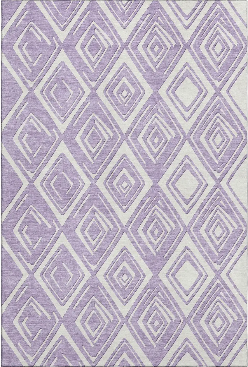 Lavender And Ivory Geometric Washable Area Rug With UV Protection Photo 2