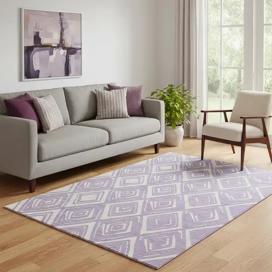 Lavender And Ivory Geometric Washable Area Rug With UV Protection Photo 1