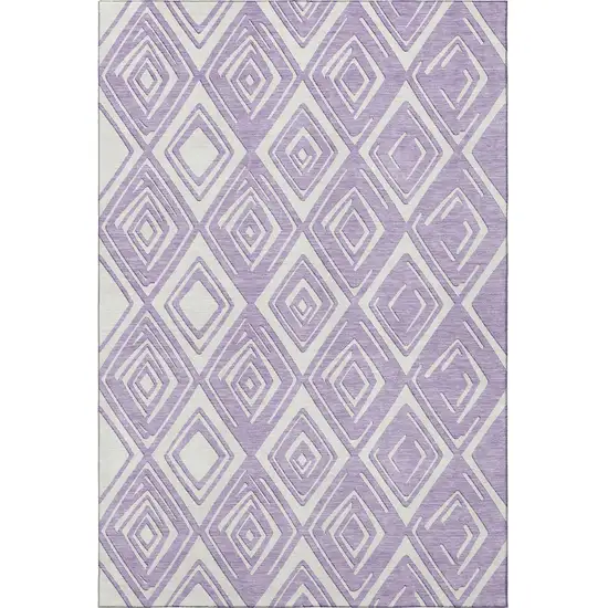Lavender And Ivory Geometric Washable Area Rug With UV Protection Photo 5