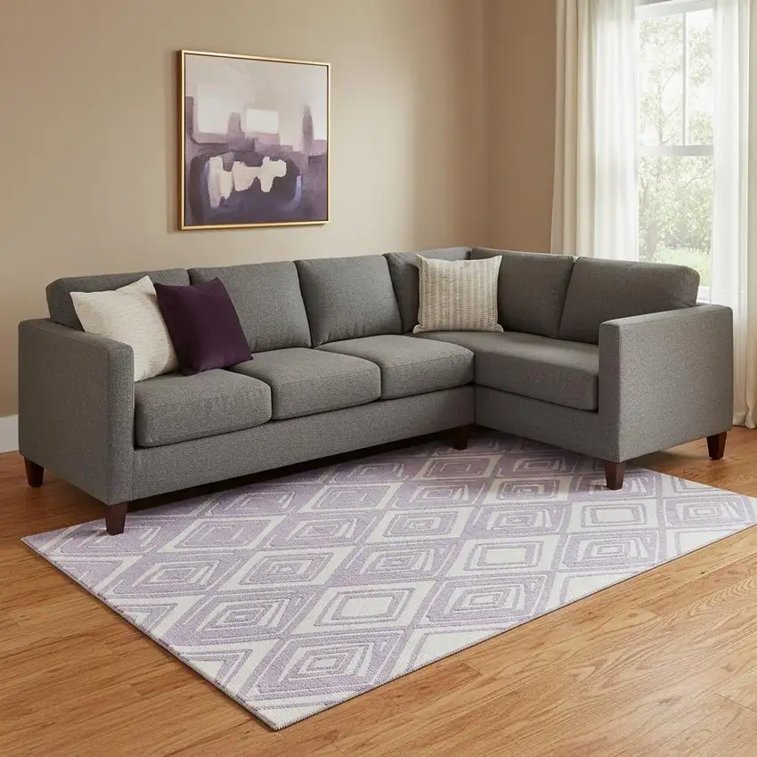 Lavender And Ivory Geometric Washable Area Rug With UV Protection Photo 1