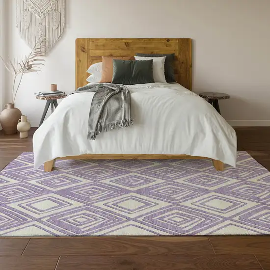 Lavender And Ivory Geometric Washable Area Rug With UV Protection Photo 7
