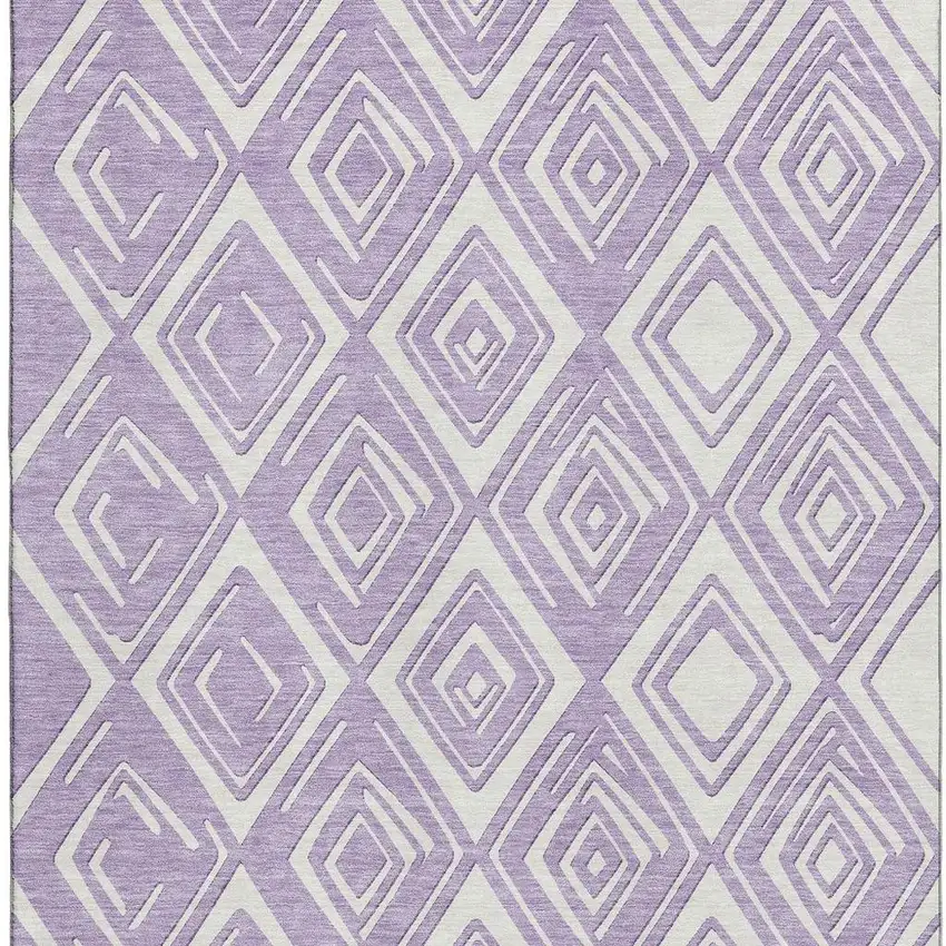 Lavender And Ivory Geometric Washable Area Rug With UV Protection Photo 4