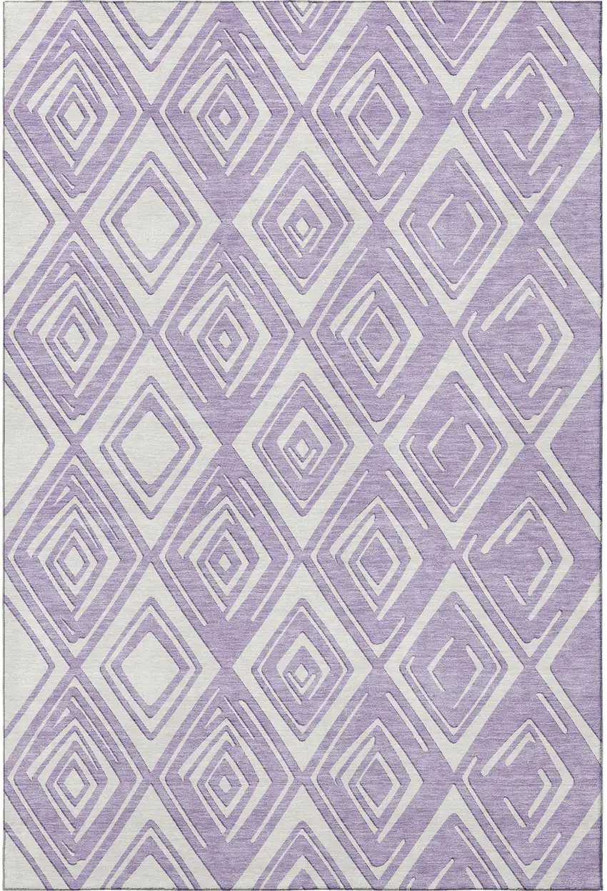 Lavender And Ivory Geometric Washable Area Rug With UV Protection Photo 5