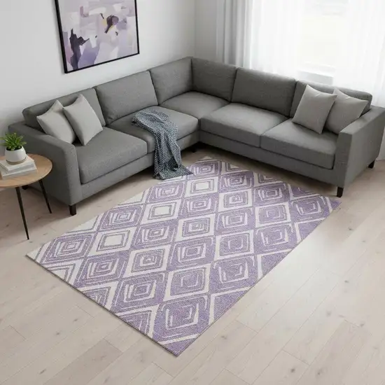 Lavender And Ivory Geometric Washable Area Rug With UV Protection Photo 1