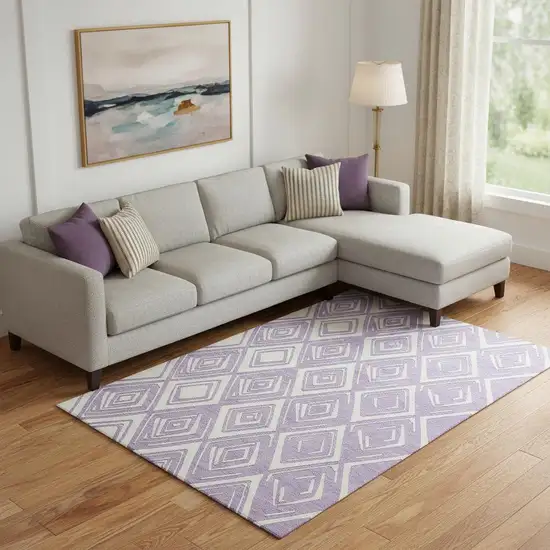 Lavender And Ivory Geometric Washable Area Rug With UV Protection Photo 1