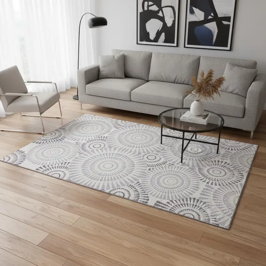 Lavender And Ivory Geometric Washable Area Rug With UV Protection Photo 2