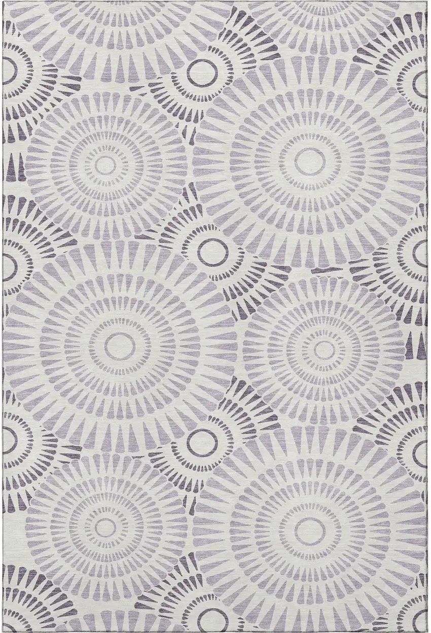 Lavender And Ivory Geometric Washable Area Rug With UV Protection Photo 3