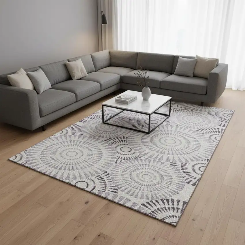 Lavender And Ivory Geometric Washable Area Rug With UV Protection Photo 2