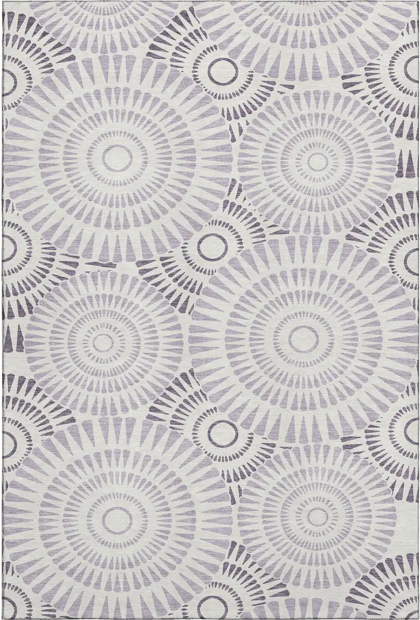 Lavender And Ivory Geometric Washable Area Rug With UV Protection Photo 1