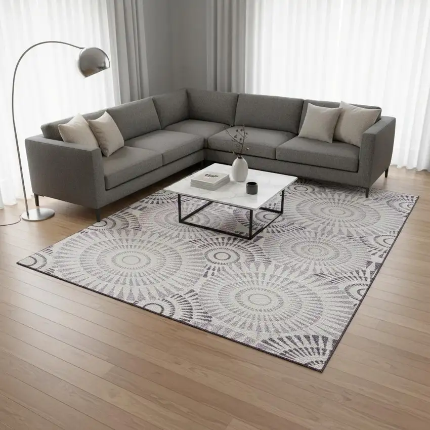 Lavender And Ivory Geometric Washable Area Rug With UV Protection Photo 2