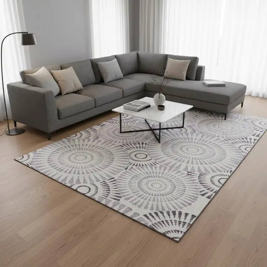 Lavender And Ivory Geometric Washable Area Rug With UV Protection Photo 2