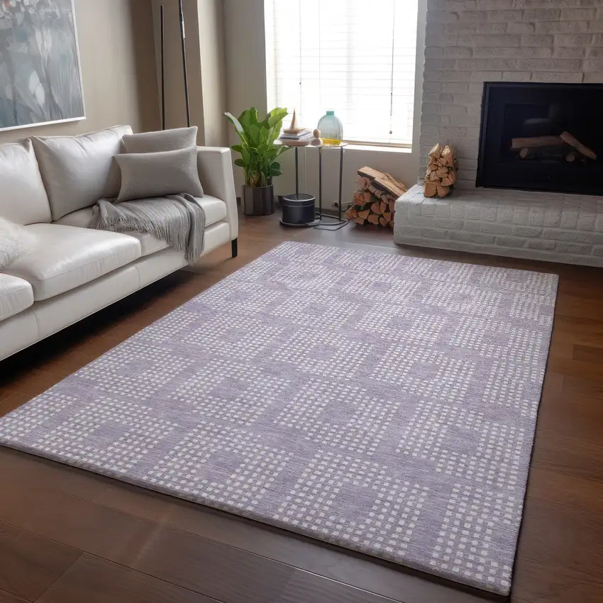 Lavender And Ivory Geometric Washable Area Rug With UV Protection Photo 6